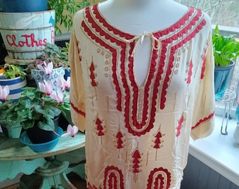 1920s Antique Vintage Silk Beaded Flapper Blouse Top Gold Red Size M/L (AS IS)