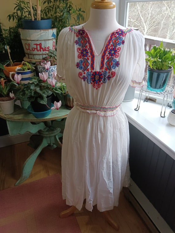 1930s Vintage Embroidered Hungarian Dress Cotton G