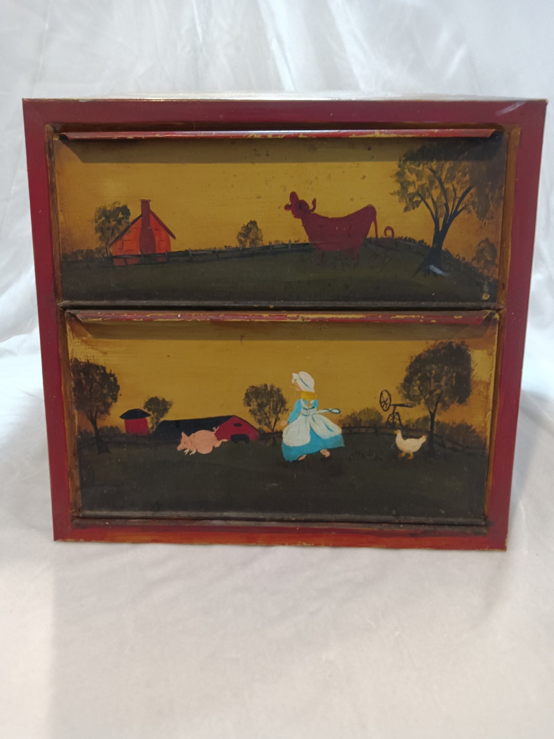 Vintage 1950s Metal Toleware Bread Box 2 Tier Farm House Etsy