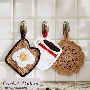 Set of 3 Potholders Crochet PATTERN, Kitchen Decor, Crochet Potholder Pattern