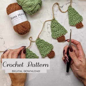 Patrón de árbol de Navidad a crochet, tutorial de guirnalda navideña a crochet, decoración navideña hecha a mano, patrón fácil de crochet
