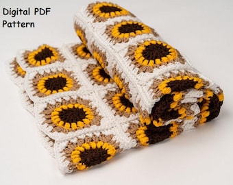 Granny Square PATTERN Crochet, Sunflower Granny Blankets and Granny Square Bag, Blanket for Baby