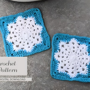 SCHEMA ALL'UNCINETTO per Grandma Square, Coperte Grandma con fiocchi di neve e Borsa Grandma Square, Decorazione Natalizia, Sottobicchieri all'uncinetto con fiocchi di neve