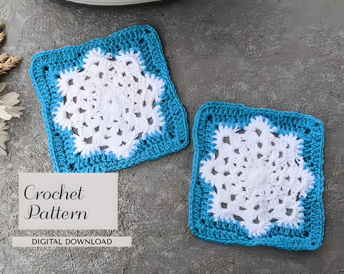 Granny Square CROCHET PATTERN, Snowflakes Granny Blankets and Granny Square Bag, Christmas Decoration, Snowflakes Crochet Coasters