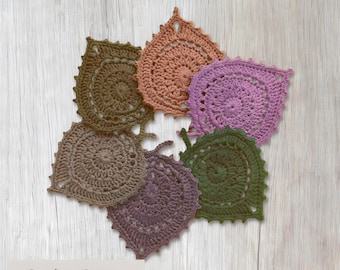 CROCHET PATTERN Leaf Coasters, pdf download, coaster crochet tutorial, crochet coasters kit