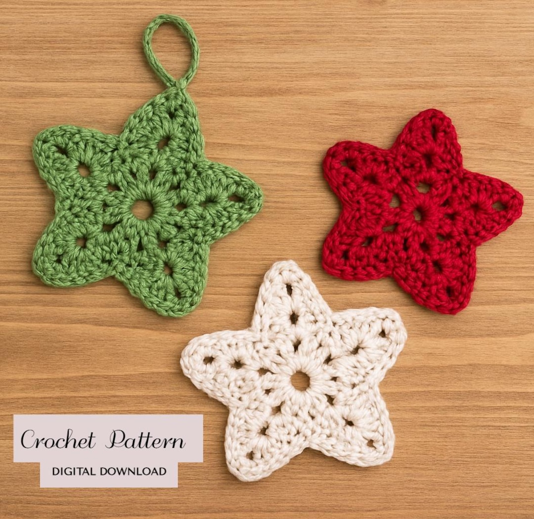 Stern Motiv Hkelanleitung, Weihnachtsgirlande Hkeln Anleitung,  Handgemachte Weihnachtsornamente, Einfache Hkelanleitung, Stern Hkelstern  - Etsy.de