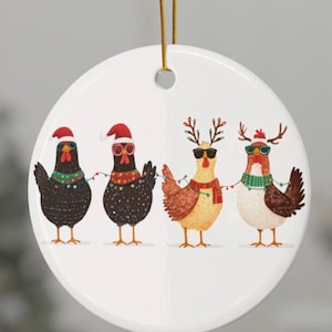 Adorno navideño de gallina, gallinas de granja divertidas, recuerdo de cerámica