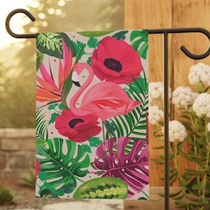 Flamingo Floral Garden Flag: Tropical Summer Yard Decor