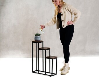 Loft-style plant stand LOREN RUSTIC •  Aged oak finish • Industrial decor