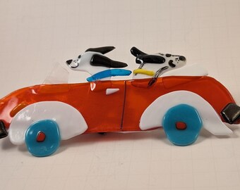 Wild speeding dogs, fused glass, plant stake, original artwork, cute, creative, cartoon
