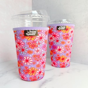 Flower Power drink sleeve- coffee sleeve- iced coffee sleeve- coffee holder- cup sleeve- halloween drink sleeve- gifts for teachers-tea
