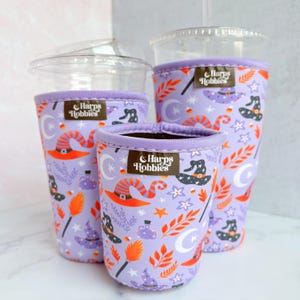 Witchy Hats drink sleeve- coffee sleeve- iced coffee sleeve- coffee holder- cup sleeve- halloween drink sleeve- fall-