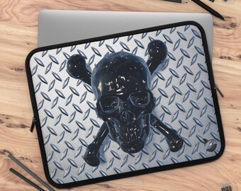 Skull and Crossbones Laptop Sleeve, 5 Sizes, Tablet Case, Diamond Plate Design, Tech Accessory, Protective Cover, Pirate Theme, Gothic Gift