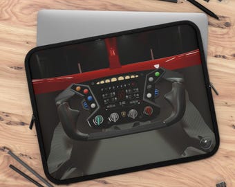 Racing Steering Wheel Laptop Sleeve, 5 Sizes, Tablet Cover, Car Enthusiast Gift, Lamborghini SCV12 F1 Design
