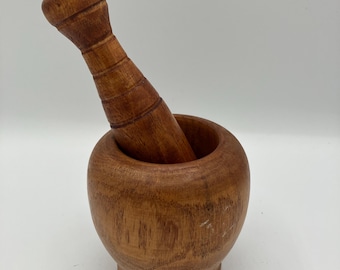 Hand-carved Wooden mortar  and pestle