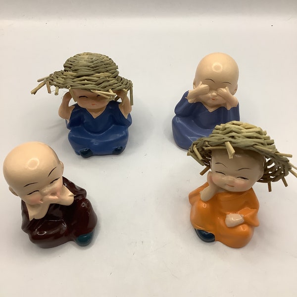 Vintage resin Monk children figurines set of 4. Hear, speak, and see no evil