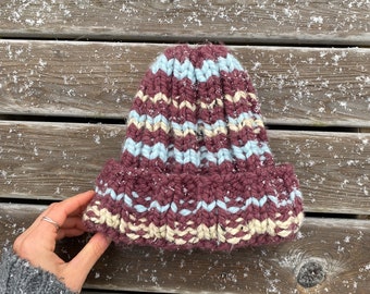 Delaine Heavy beanie | Ribbed Chunky Hand Knit Beanies | Handmade | wool and acrylic yarn