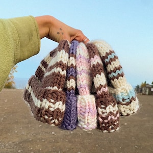 Bonnet épais à rayures | Bonnet, Beanie, Tuque épais tricotés à la main | Tricoté avec douceur | Surf, boho, outdoor | knitted beanie
