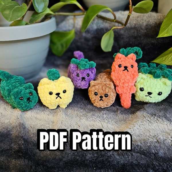 No Sew Veggie Cats Crochet Pattern, Vegetable Inspired Crochet Cats Pattern, PDF Crochet Pattern