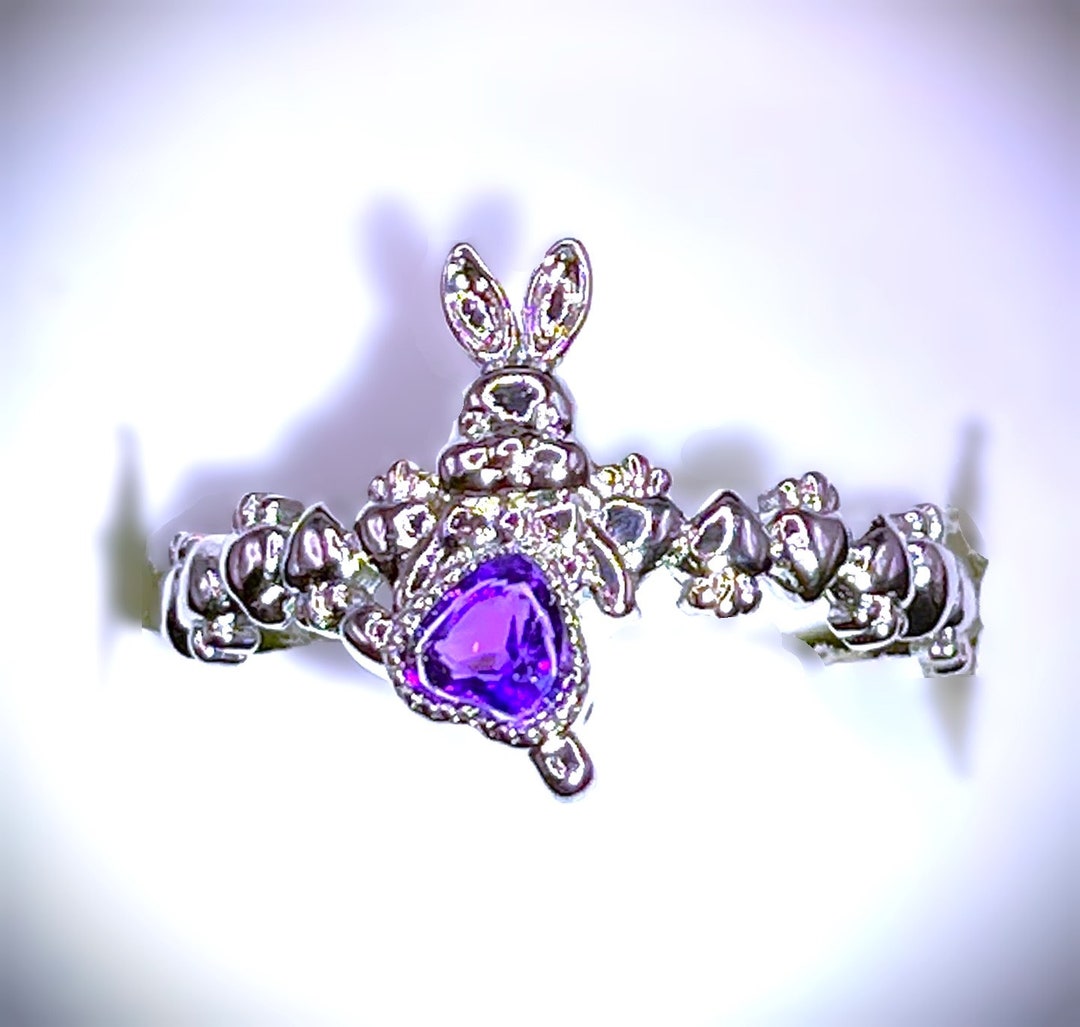 Amethyst Silver Bunny Rabbit Heart Ring, Sterling Silver Natural ...