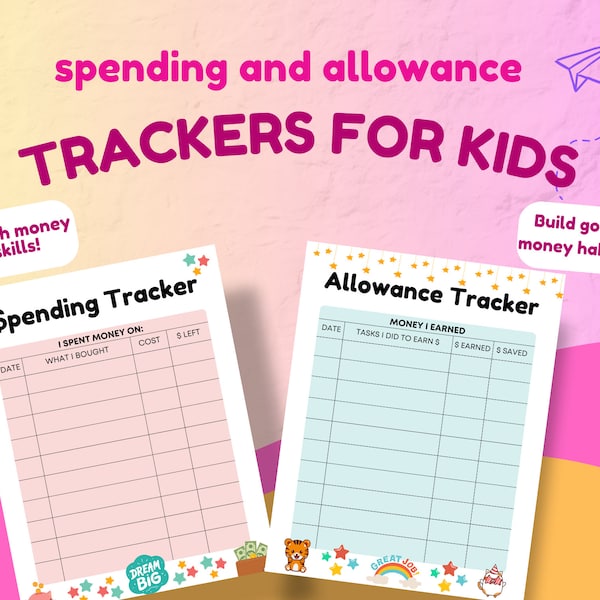 Kids Spending and Allowance Trackers - Build Money Skills and Have Fun! Financial Literacy, Educational, Printable