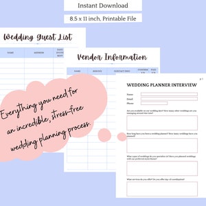 Wedding Planner Printable Bundle - Bride, Blue, Planning Checklist ...