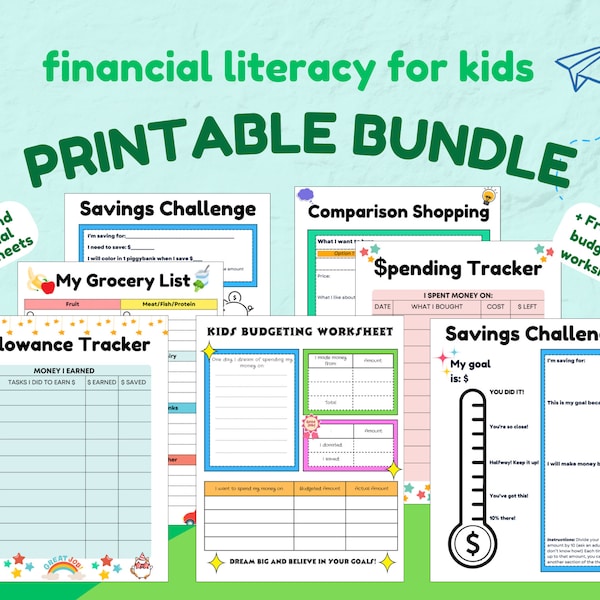 Kids Financial Literacy and Budgeting Worksheets - Build Financial Literacy and Have Fun! Budget, Educational, Printable, Grocery List