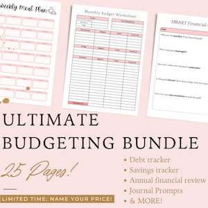 Ultimate Budgeting Bundle - Editable, Budget Printable, Monthly Budget Worksheets, Savings Plan, Debt Tracker, Savings Tracker, Pink