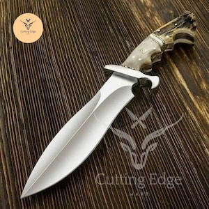 15 “ Inches Handmade D2 Steel Bowie Knife Stag Antler Handle Leather Sheath