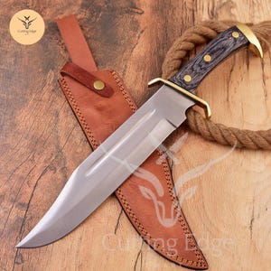 Handmade D2 Steel Hunting Knife With Wood Handle & High Quality Italian Style Leather Sheath - Best Gift For Him / Her