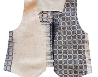 Elizabeth B. Merrill Geometric Handwoven Vest – Cream Navy Art Wear