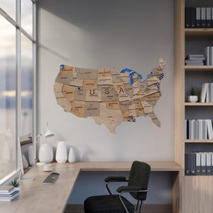 Carte des États-Unis en bois 3D, noms des États, capitales, art mural, décoration murale de la carte de l'État, cadeau personnalisé, cadeau de pendaison de crémaillère, carte de l'état du comté