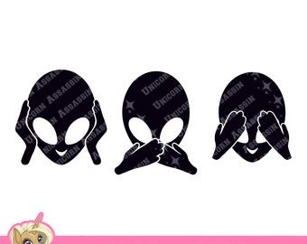 Alien Hear/speak/see No Evil SVG/PNG Digital Download for Cricut