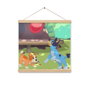 Bluey Inspired Fanart in Disney-like Art Style &quot;Keepy Uppy&quot; Poster w/ Hangers