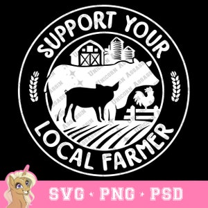 Apoie o seu fazendeiro local SVG PNG PSD Download digital para Cricut e artesanato faça você mesmo Agricultura rural Apreciação do colarinho azul