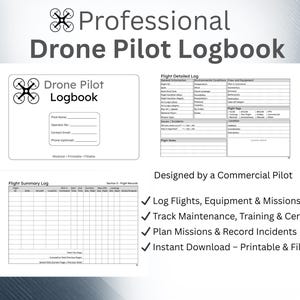 Bitácora de piloto de drones (PDF) / Registros de vuelo, mantenimiento y seguimiento de operaciones (descarga digital)