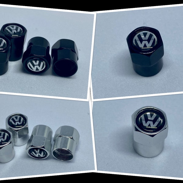 Ventilkappen für Volkswagen VW Modelle mit glänzendem Logo *Schwarz/Silber*