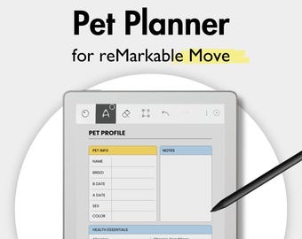 Pet Planner for reMarkable Move, Templates For Remarkable, Pet Care Planner Pet Health Record Pet Medical Log Pet Checklist Vaccination
