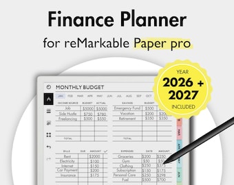 Finance Planner for reMarkable Paper Pro, Budget Planner Monthly Budget Expense Tracker Saving Tracker Spending Tracker Paycheck Budget
