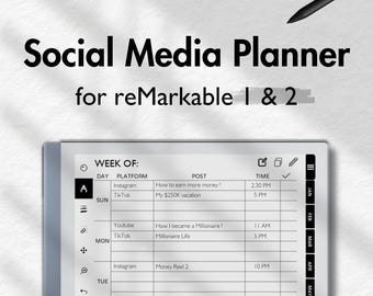 Social Media Planner for reMarkable 2, Content Calendar Weekly Instagram Planner Monthly Content Planner Social Media Tracker, Facebook