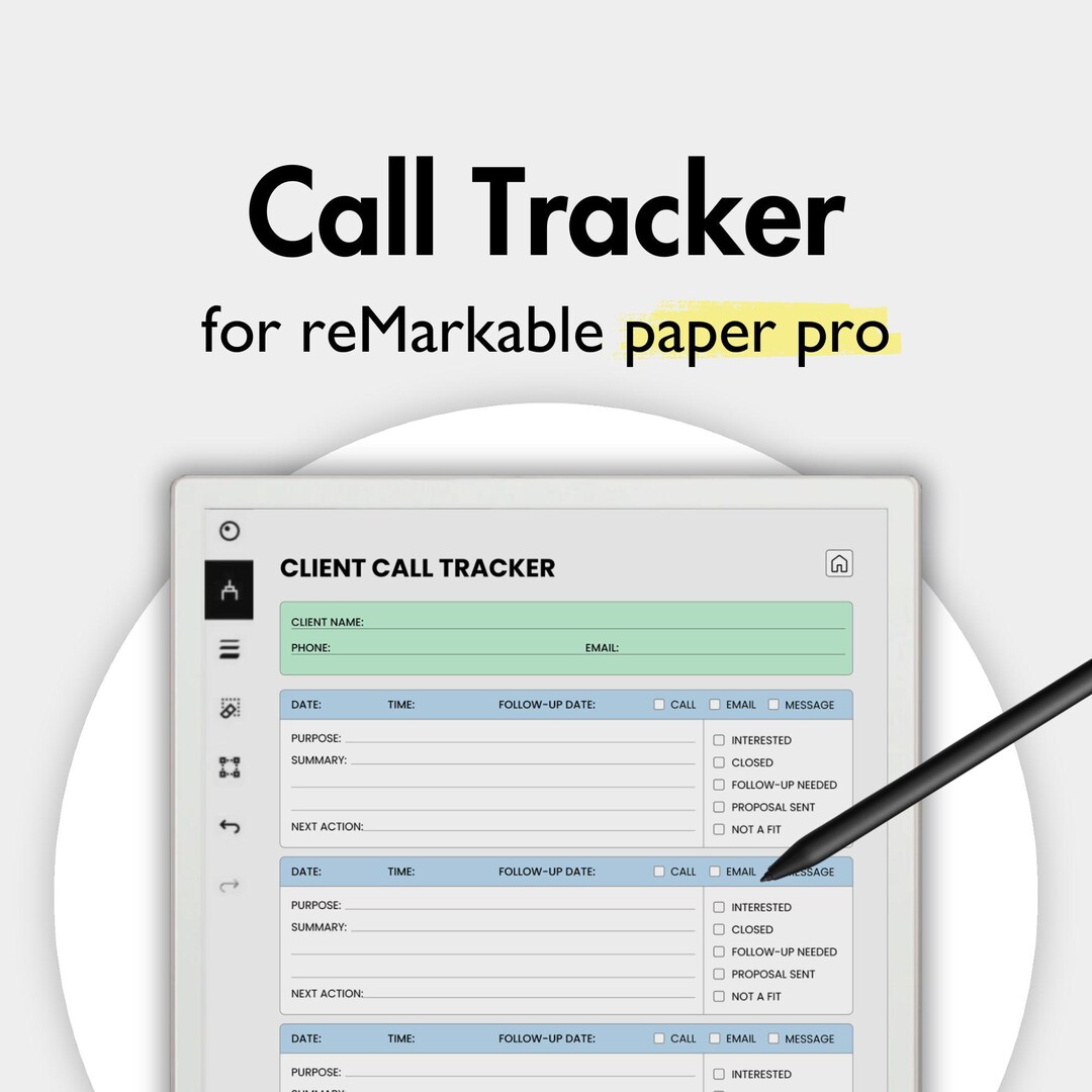 Call Tracker for Remarkable Paper Pro, Templates for Remarkable, Call ...