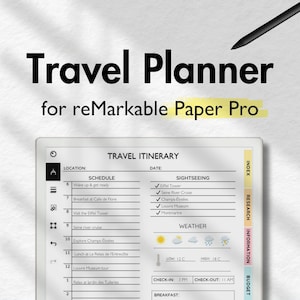 Pianificatore di viaggio per reMarkable Paper Pro, diario di viaggio, pianificatore di viaggio, pianificatore di vacanze, taccuino di viaggio, elenco di controllo per l'itinerario di viaggio