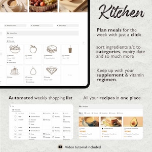 May include: A digital planner app for meal planning, grocery shopping, and tracking supplements. The app features a weekly meal planner, automated shopping list, and recipe section. The app is designed to help users plan healthy meals, stay organized, and manage their dietary needs.
