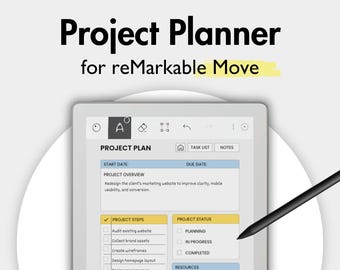 Project Planner for reMarkable Move, Templates for remarkable, Project Notes Project Tracker Project Management, Work Planner Business