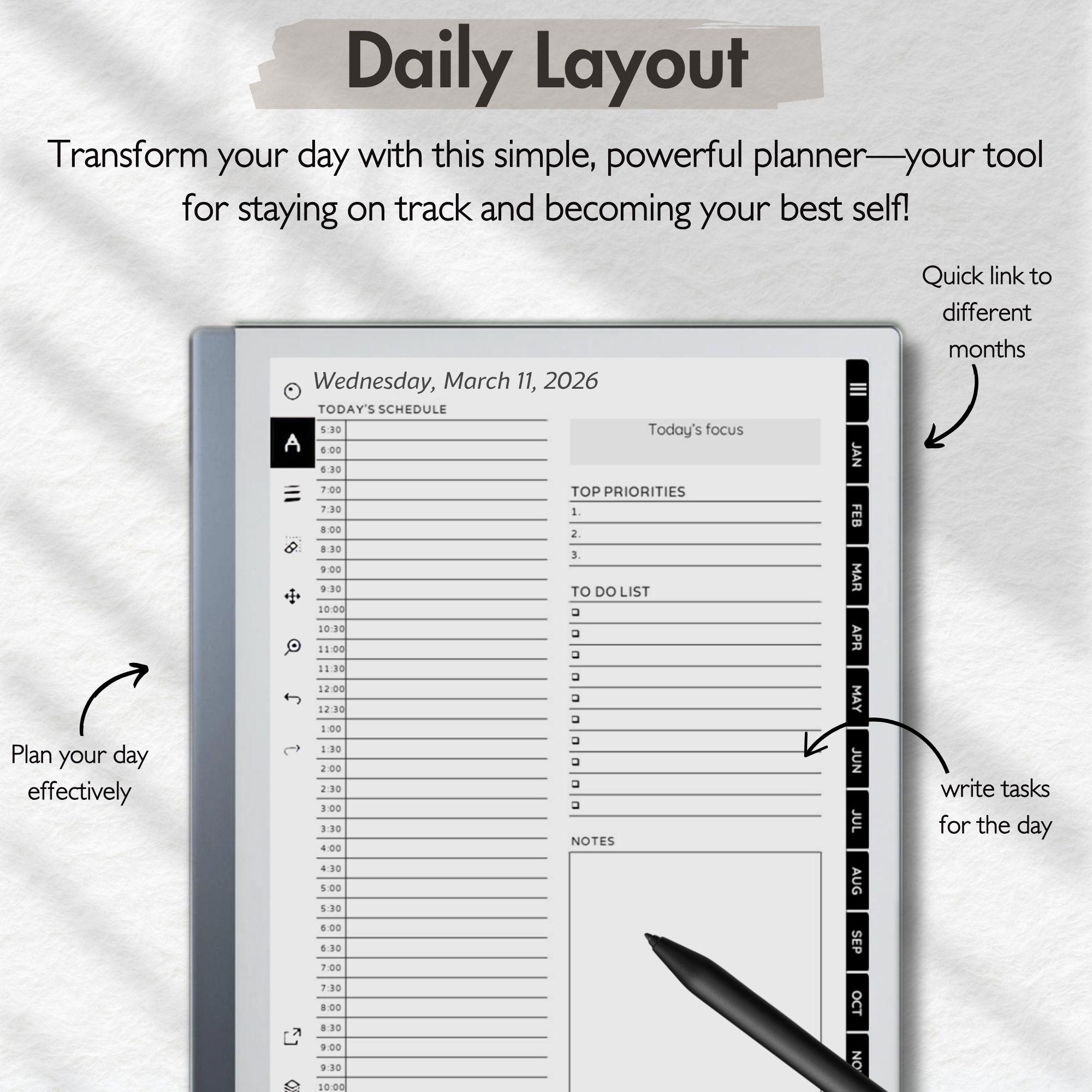 Tom Rabbette Planner Daily Planner for Remarkable 2, 2026 Planner for Remarkable, Templates ...