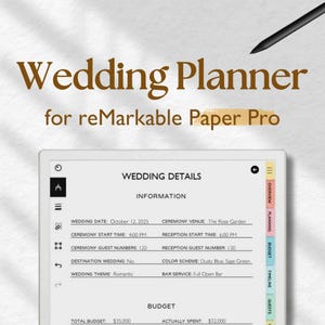Wedding Planner for reMarkable Paper Pro, Wedding Template, Checklist, Itinerary, Wedding Budget, Wedding Guest list & Seating, Honeymoon