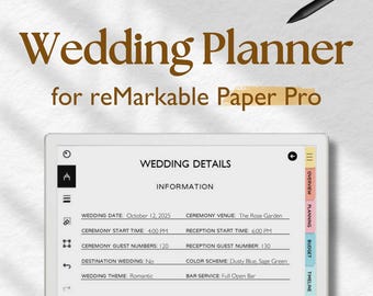 Wedding Planner for reMarkable Paper Pro, Wedding Template, Checklist, Itinerary, Wedding Budget, Wedding Guest list & Seating, Honeymoon