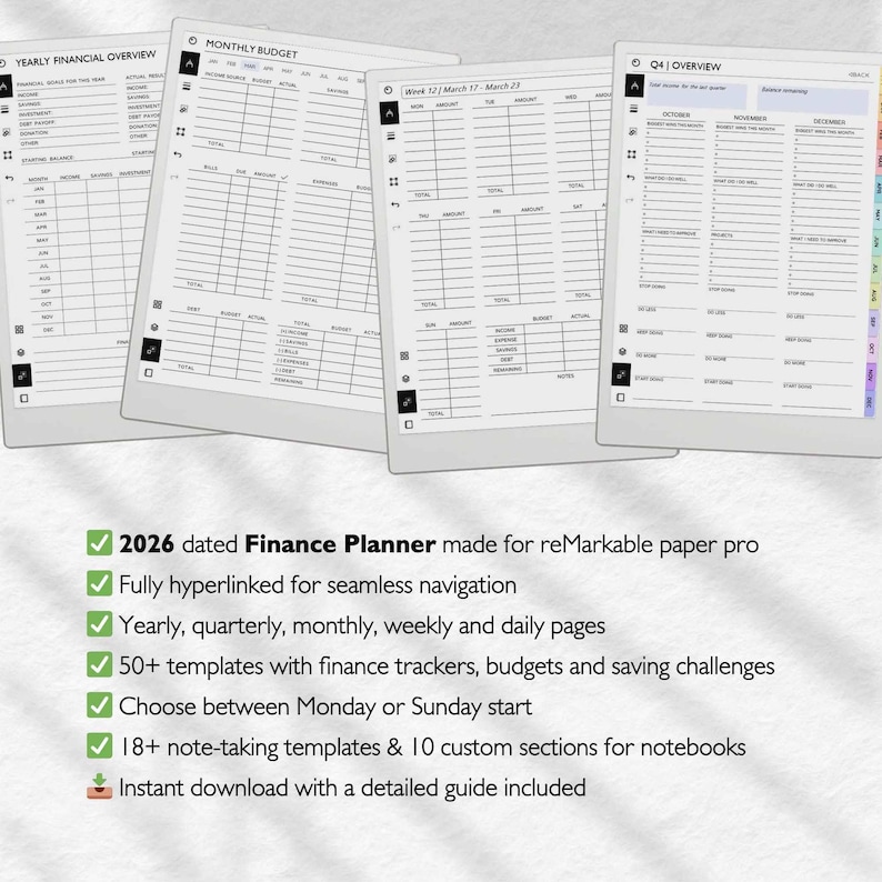 Finance Planner for reMarkable Paper Pro, Budget Tracker for reMarkable, Finance Tracker, Paycheck, Spending Tracker, Expense Tracker,Saving image 2