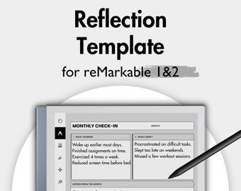 Reflection Template for Remarkable 2, Personal Planner Goal Setting, Habit tracker, Progress Tracker Self Planner Routine Tracker