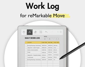 Work Log Template for reMarkable Move, Work Time Log, Hours Worked Tracker, Work Hours Log, Time Tracker, Task Tracking Template Work